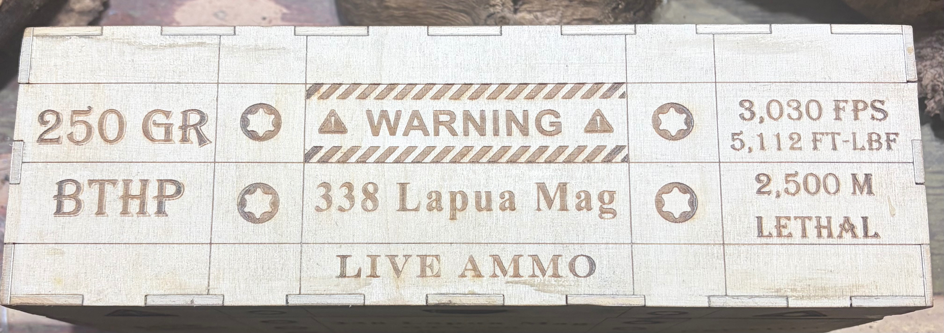Custom Engraved Ammo Box — .338 Lapua Mag (Top)