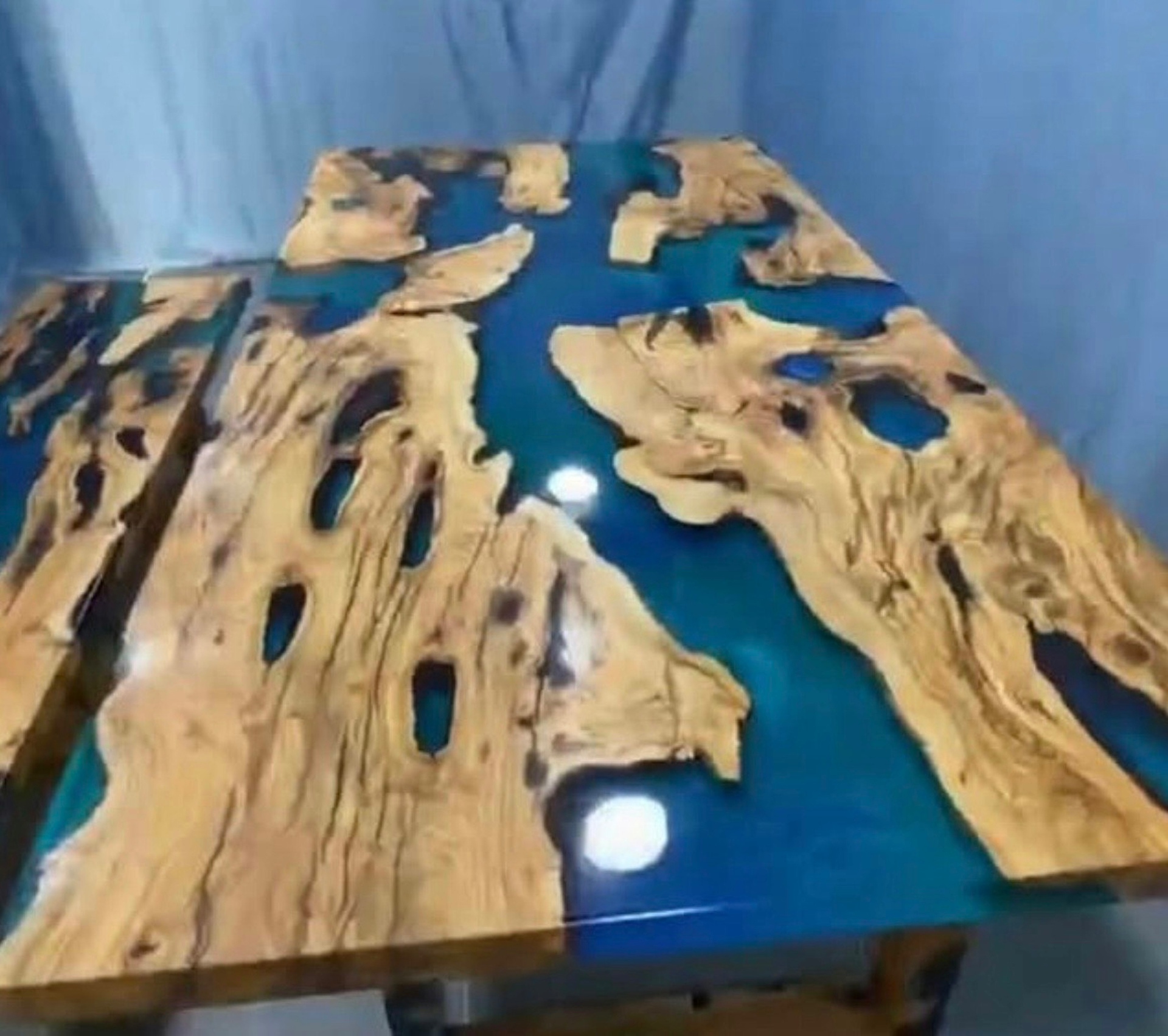Olive Wood & Blue Resin Dining Table